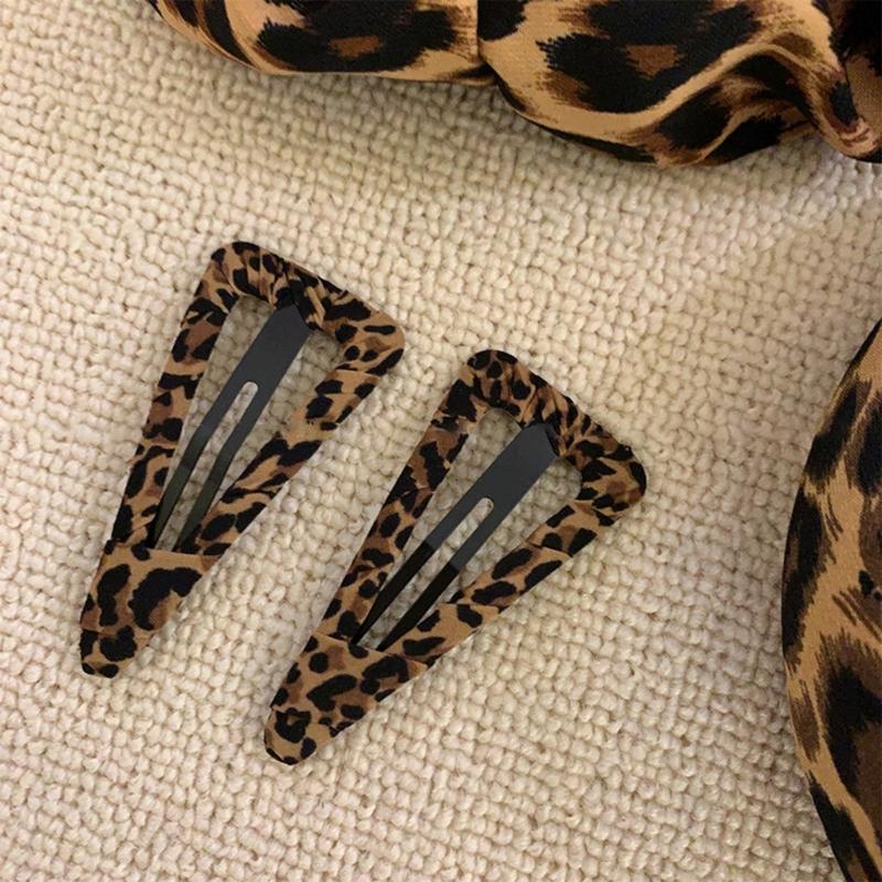 2PCS Vintage Leopard Print Water Drop Hair Clip For Women Fashion Jewelry Everyday Wear Hair Accessories