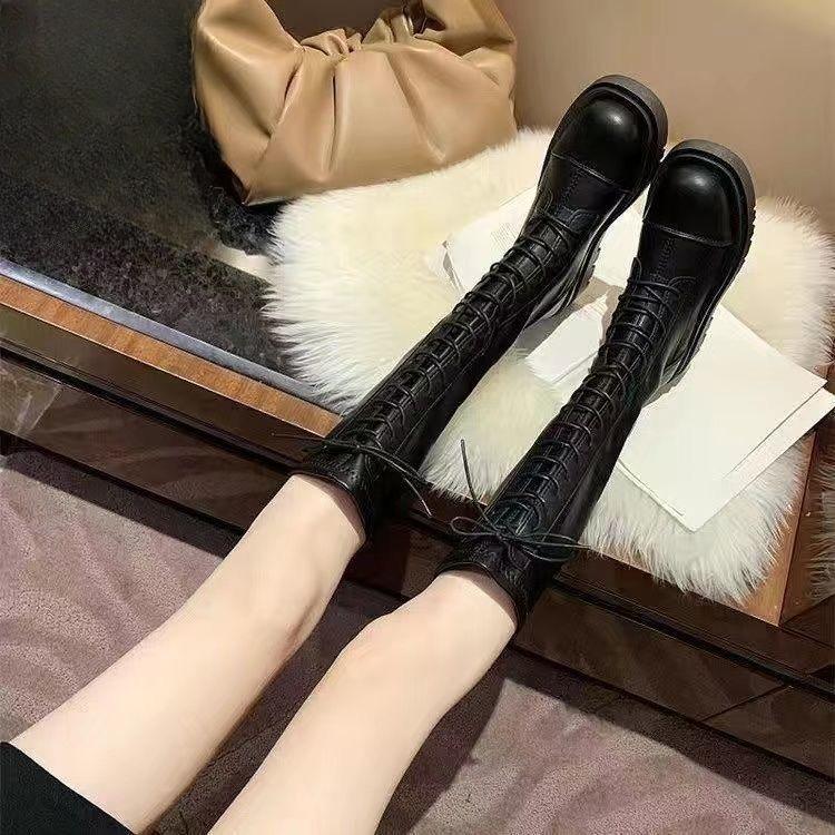 Fashion British Style Black Platform Women's Long Boots Chic and Elegant Footwear on Promotion Hot Gothic Ladies Knee High Shaft Shoes