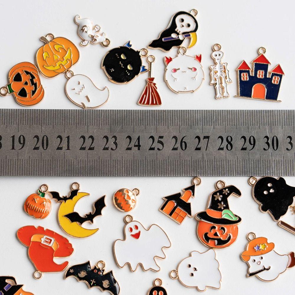 24PCS Colorful Halloween Enamel Charms Alloy Pumpkin Ghost Bat Halloween Pendants Earrings Necklaces Bracelet DIY Accessories
