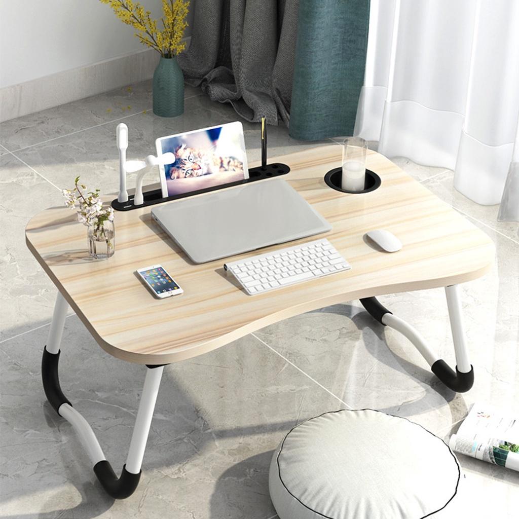 Folding Laptop Stand Holder Study Table Lamp Usb Fan Desk Wooden Foldable Computer Desk for Bed Sofa Tea Serving NEW
