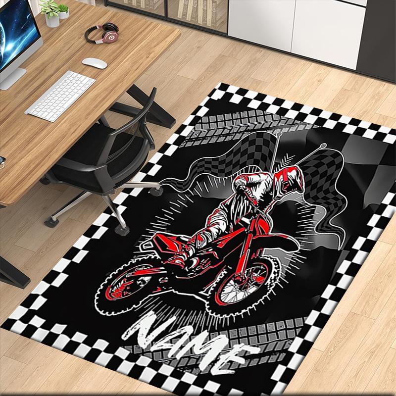 Tappeto Stampato Moto da Fuoristrada con Nome Personalizzato, per Sedia da Ufficio Soggiorno Camera da Letto Cucina Decorazioni Regali.