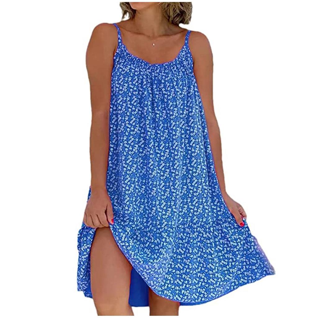 Women's Fashion Casual Solid Color Round Neck Polka Dot Print Sling Dress