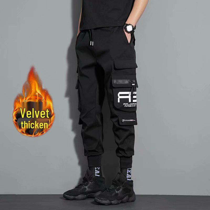 

Мужской комбинезон свободного кроя с вельветовой подкладкой: Плотные, износостойкие, с манжетами, многокарманные, повседневные рабочие брюки для осени и зимы. L