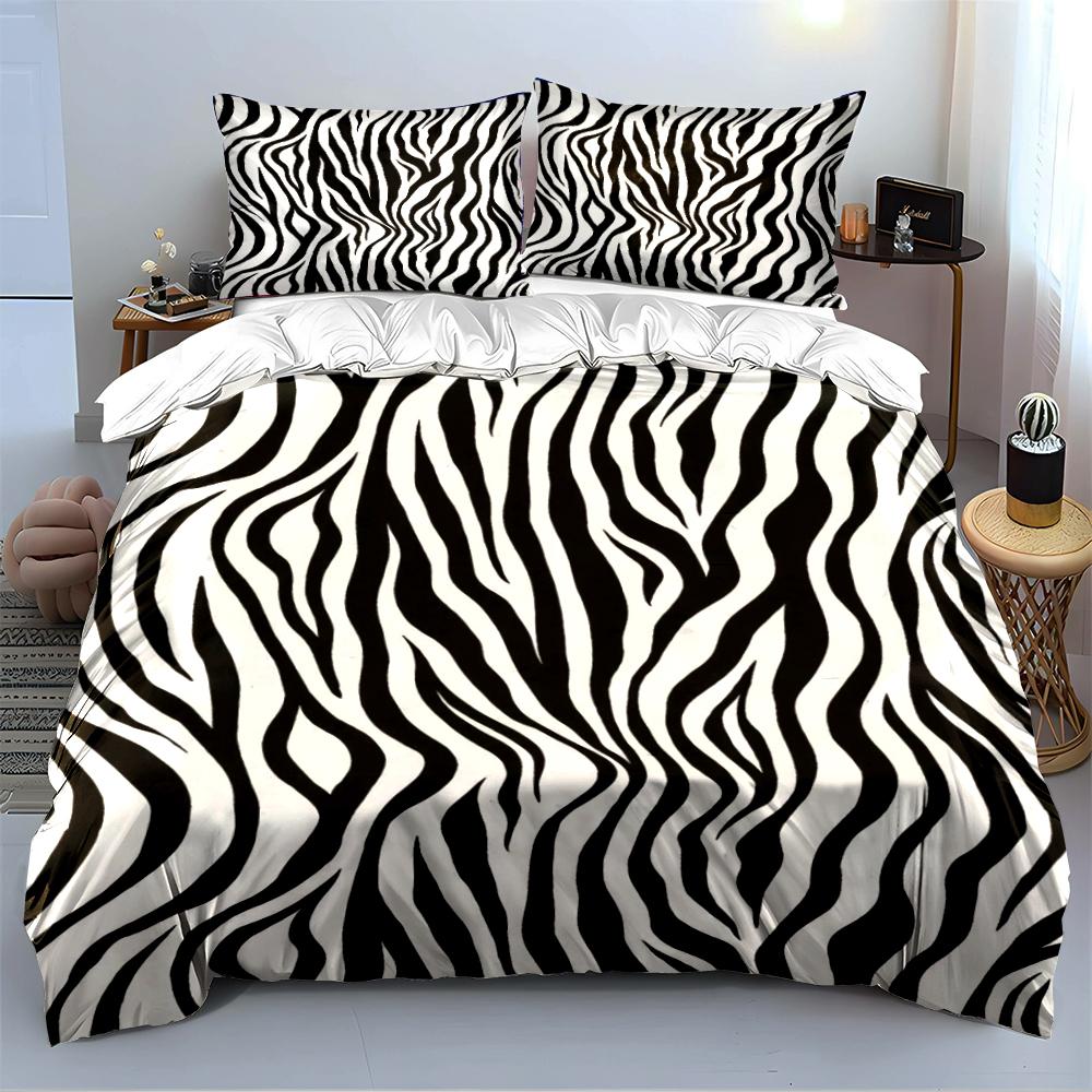 Zebra-Streifen-Print Bettwäscheset Bettwäscheset (1 Bettbezug, 2 Kissenbezüge, Bettdecke nicht enthalten)