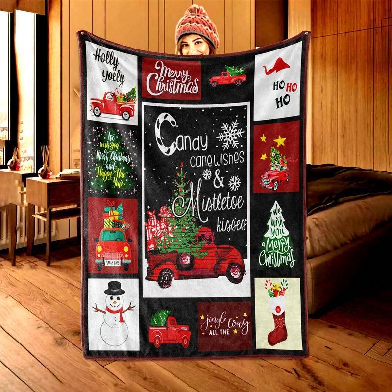 Christmas Cartoon Pattern Digitalprinted Polyester Bedroom Velvet Flannel Soft Sofa Cover Blanket Fleece Soft Sofa Cover