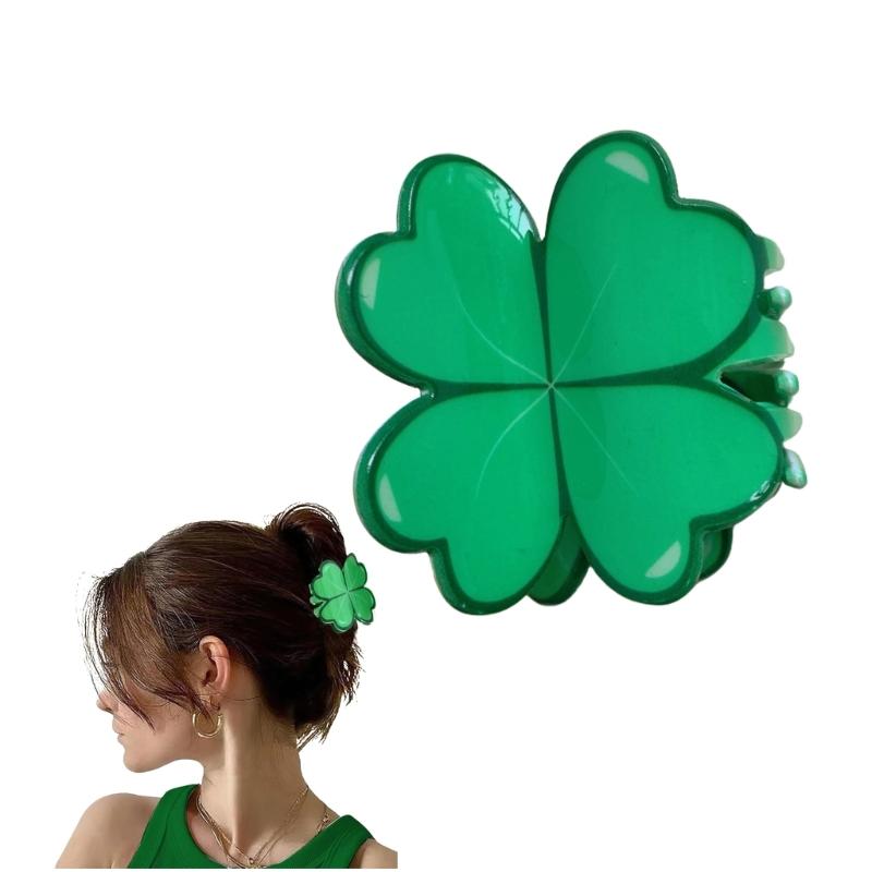 Shamrock Hair Clip For StPatricks Day Slip Resistant Acrylic Hair Claw Clip For Women Girl And Kids Festival Event