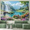 2D Alpine Lake Wildflower Valley Background for Natural Landscape Indoor Decoration