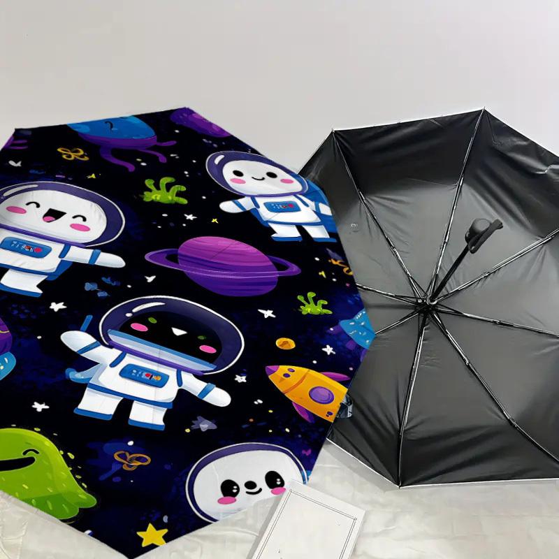 1PC space explorer space creature Umbrella-8-Rib Reinforced Portable Folding Travel Suitable for All Seasons Outdoor Daily Use-J398
