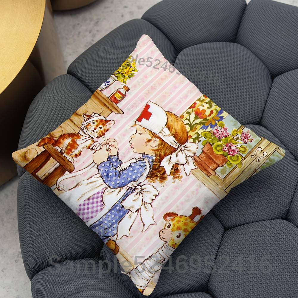 SSarah Kay Cute Square Cushion Pillow Case Sofa BedroomLiving Room Backrest Multiple Sizes Washable Covers
