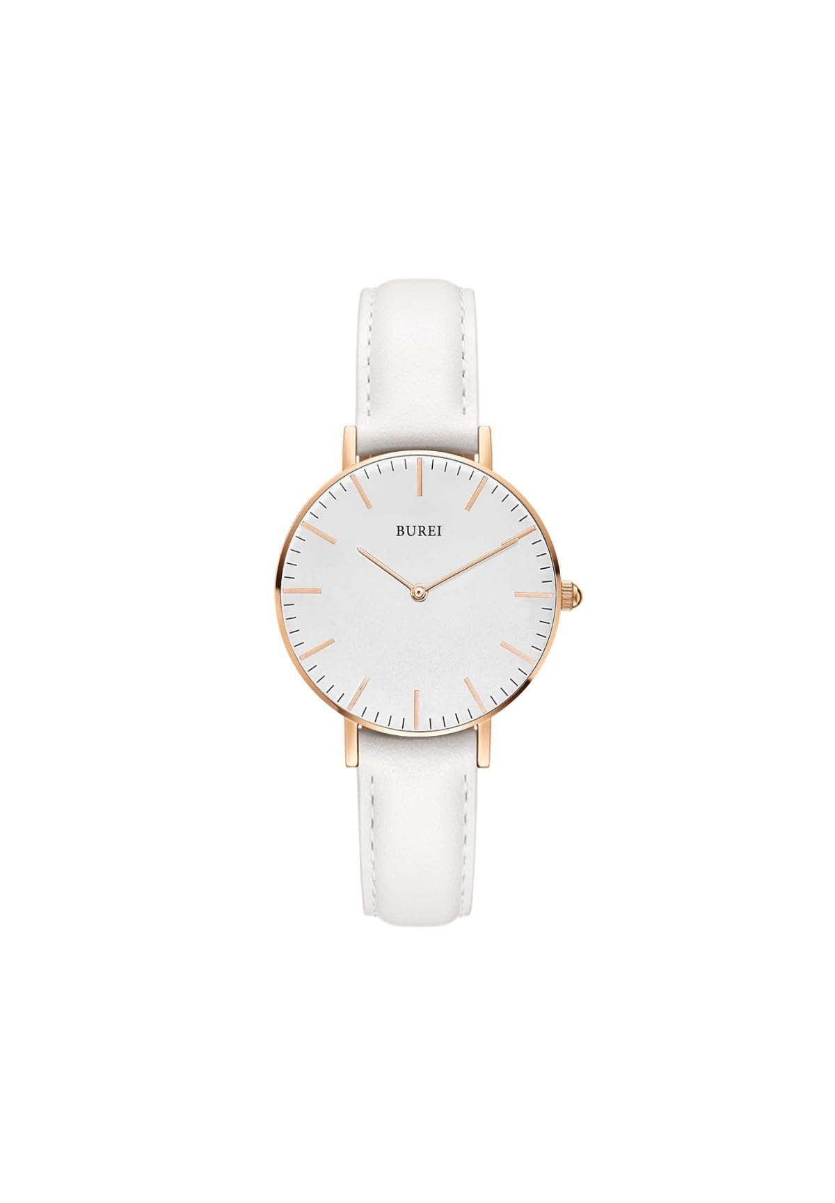 

BUREI Аналоговые кварцевые часы с водонепроницаемым сетчатым стильным и повседневным дизайном для поездок на работу и тонким и легким женским браслетом, для школы, (Белый, Кожа) белый