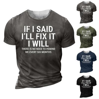 Men's  T-shirt T-shirts Graphic Text Black Military Green Pool Dark Gray 3D Printing Street Casual Short Sleeve Button Down Printed Clothing Basic