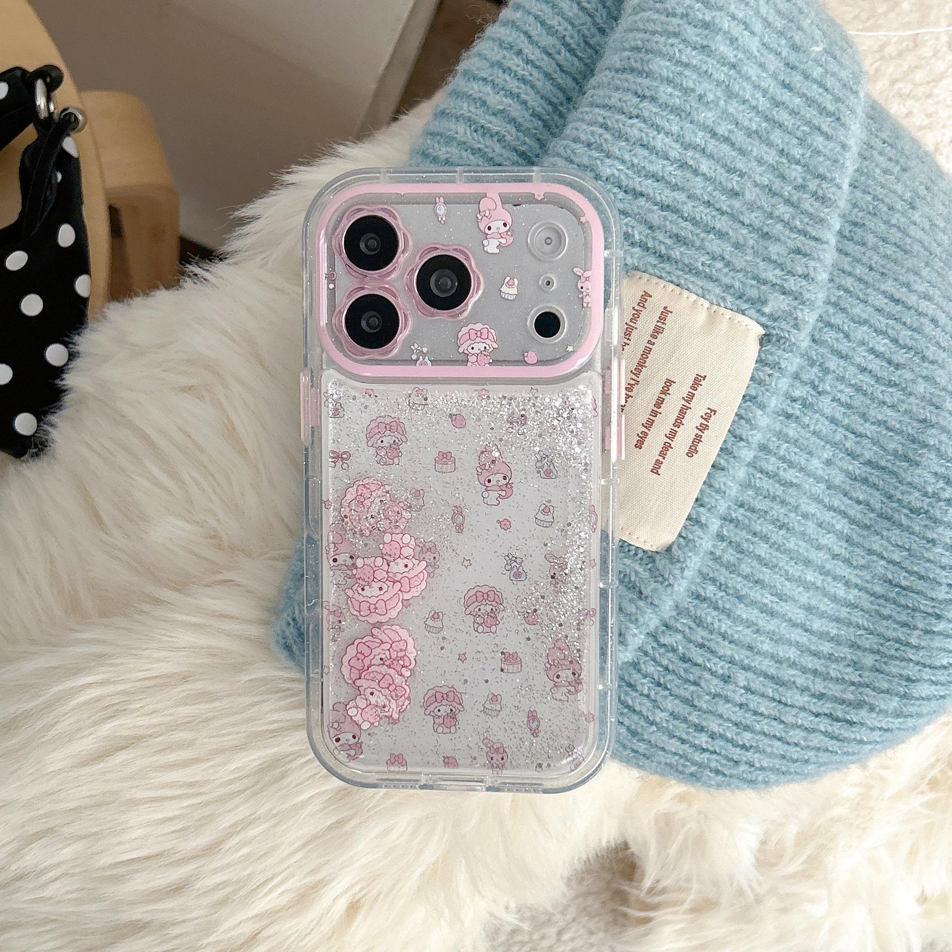 

Flowing Sand Rabbit Chain Phone Case for iPhone 17/16 Pro Max/15/14 – Girly Design iPhone 17 Pro Max