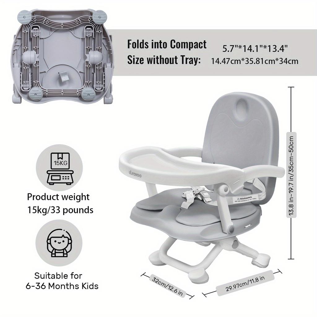 UBRAVOO Children's Booster Seat, Foldable Children's Booster Seat with Removable Tray for Children from 6 to 36 Months
