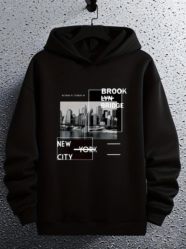 Brooklyn Bridge NYC Grafik Hoodie - 100% Polyester Strick