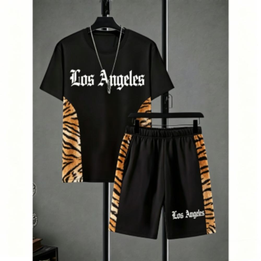 Fashion Men's Set Animal Tiger Lion Printed Men's T-shirt and Shorts 2 Piece Set Summer Casual Outdoor Men's and Women's T-shirt Sets