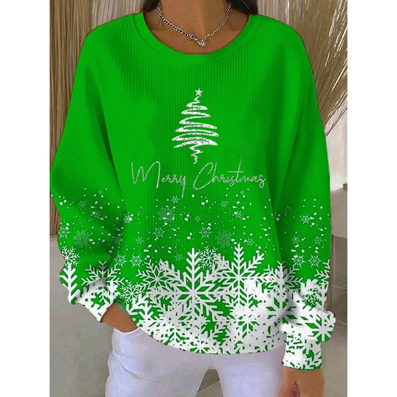 Christmas Women's Pullover Graphic Warm Classic Casual Long Sleeve Crew Neck Regular Tops Home Street Dailywear