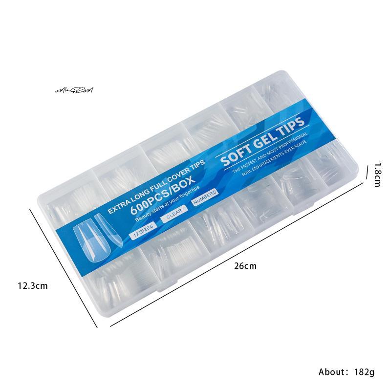 600Pcs Short Almond Soft Gel Nail Tips Full Cover False Nails for Acrylic Manicure Salon Home Press-On Nails