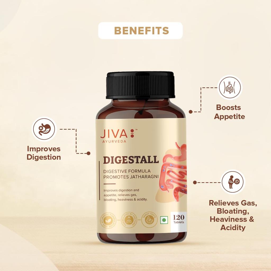 Jiva Digestall Tabletten 500mg Ayurvedische Verdauungsformel 120 Tabletten Packung mit 4 für Verdauungsstörungen & Blähungen