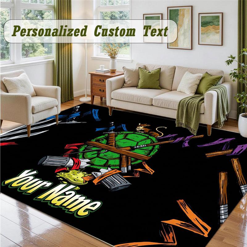 Crystal Velvet Square Rug Custom NameTeenage Mutant Ninja Turtles Pattern Non Slip Home Floor Decor Rug