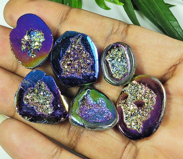Lote de 6 piedras preciosas sueltas de ágata aura de titanio arcoíris de 17-25 mm, SY-117