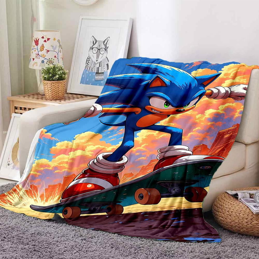 1pc Sonic Skateboarding Flannel Blanket, Soft Skin Friendly with Digital Printing, Various Sizes Available for Family, Friends, Birthday