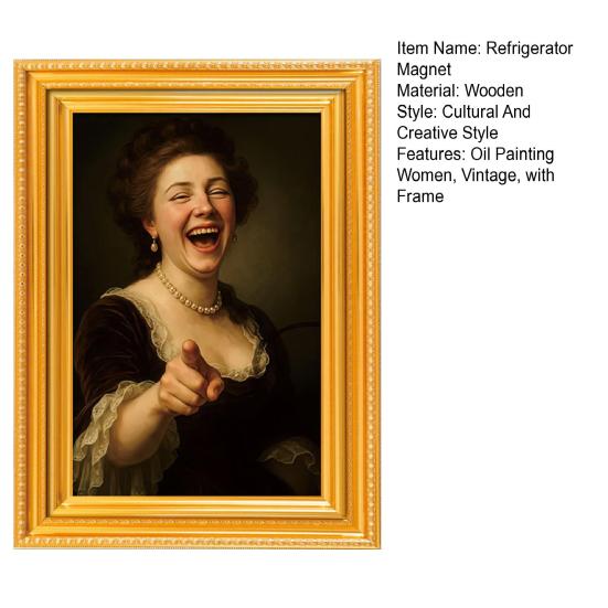 1/5Pcs Oil Painting Women Refrigerator Magnet 3D Wooden Frame Ladies Portraiture Fridge Magnet Home Kitchen Office Decoration