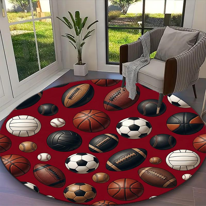 [Creative Soccer Design Printed Carpet] Durable Home and Office Round Rug, Kitchen Farmhouse Decorative Floor Mat
