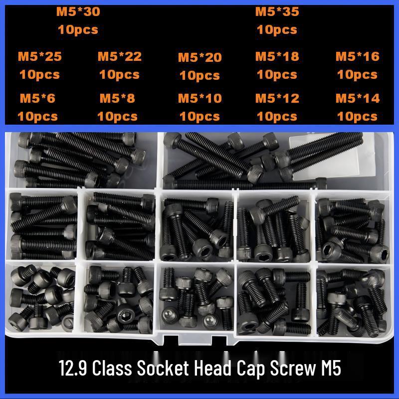 360-Piece High Strength Grade 12.9 Internal Hex Socket Screw and Hex Nut Set (M3, M4, M5, M6)