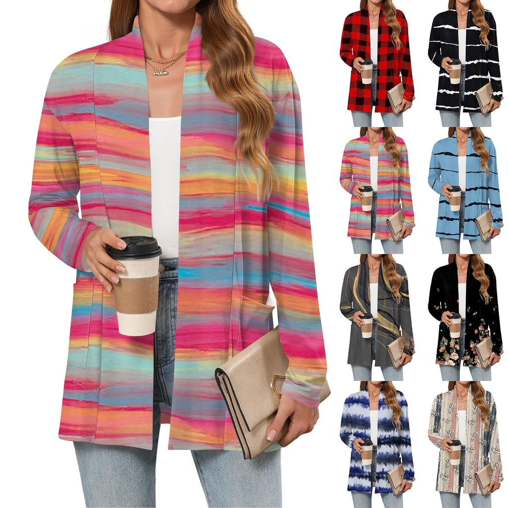 Damen Leichte Strickjacken Offen Vorne Langarm Lässig Locker Dünne Strickjacken Mit Taschen