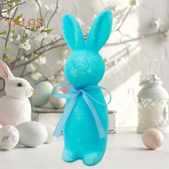 Easter Bunny Statue Freestanding Foam Rabbit Ornament Faux Moss Rabbit Flocked Bunny Figurine Centerpiece for Desk Mantel Dining Table