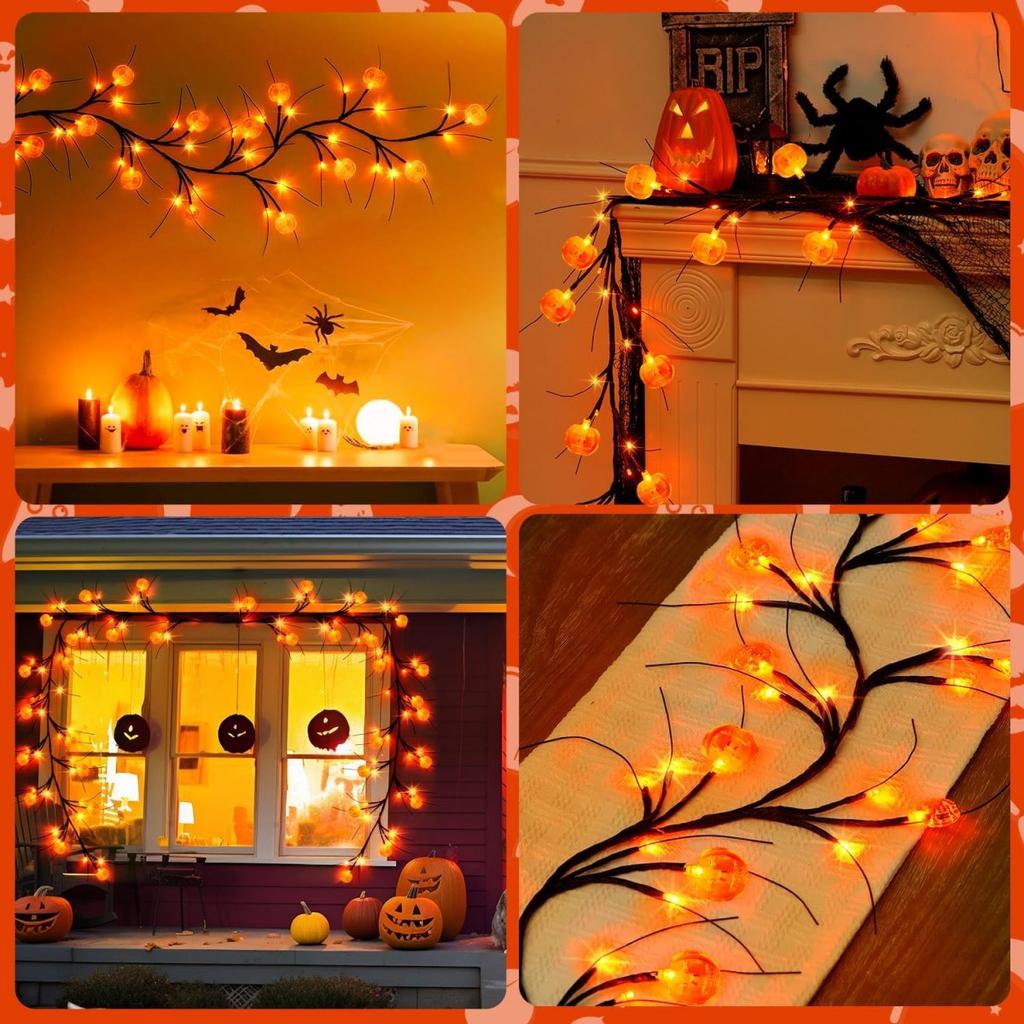 1PC 54LED Halloween Pumpkin Black Willow Vine Lights Orange LED Branch Lamp For Home Living Room Halloween Party Festival Decor