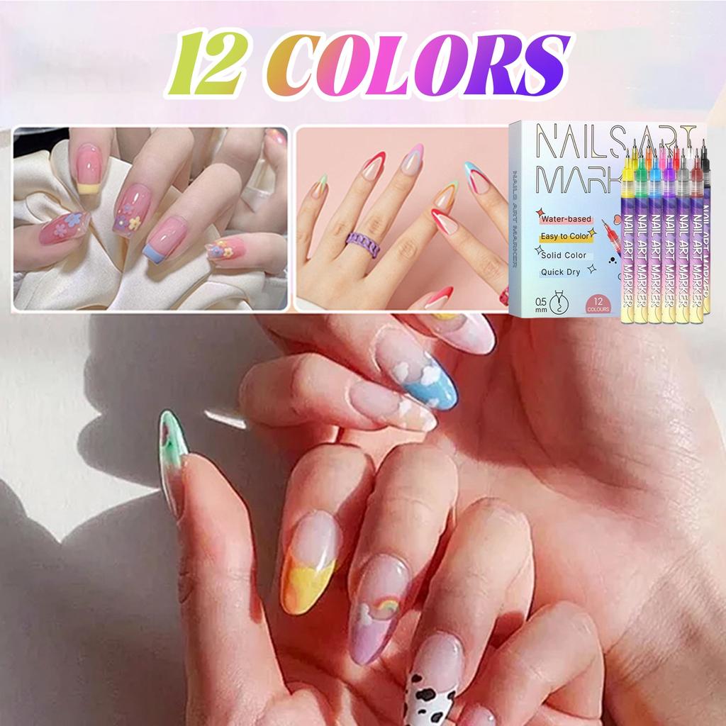 12-color Ultra-fine Nail Pen  Painting Drawstring Pen  Dotting Needle Pen  DIY Hand-drawn Outlining Pen 30ML