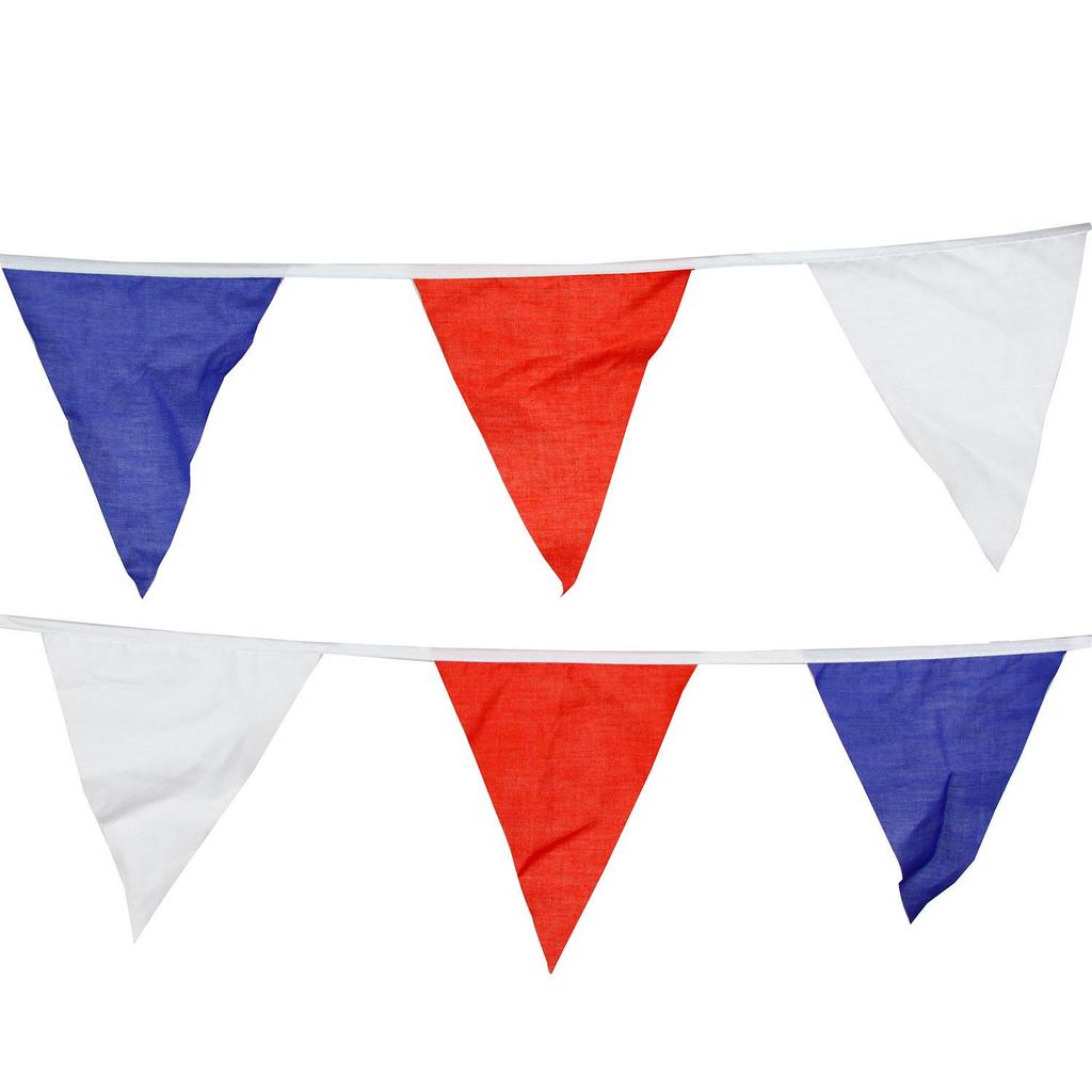 7m 25-Piece Red, White & Blue Cotton Triangle Flags for Children's Birthday Decoration, Photo Backdrops & Western Wedding Decor