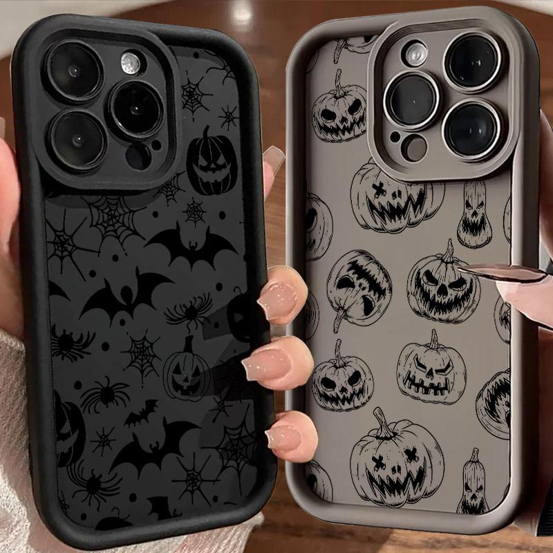 Halloween Black Horror Art Silicone Phone Case For iPhone 17 Pro 14 15 Plus 11 12 13 16 Pro Max Coque 16E 17AIR Shockproof Cover