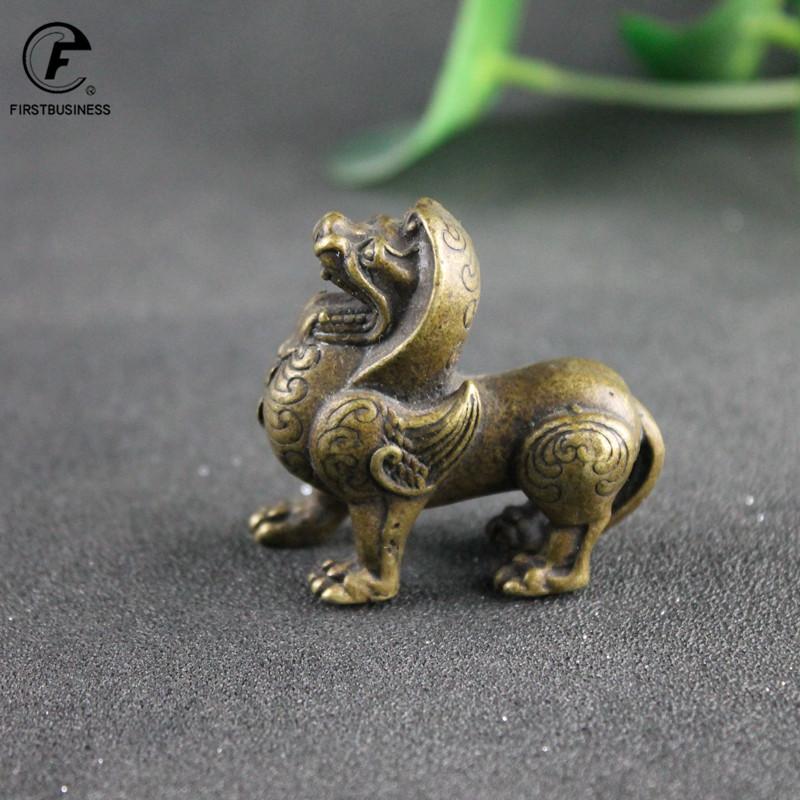 Vintage Brass Lion Miniatures Figurines Ornament Antique Pure Copper Animal Tea Pets Table Desktop Decorations Crafts Accessory