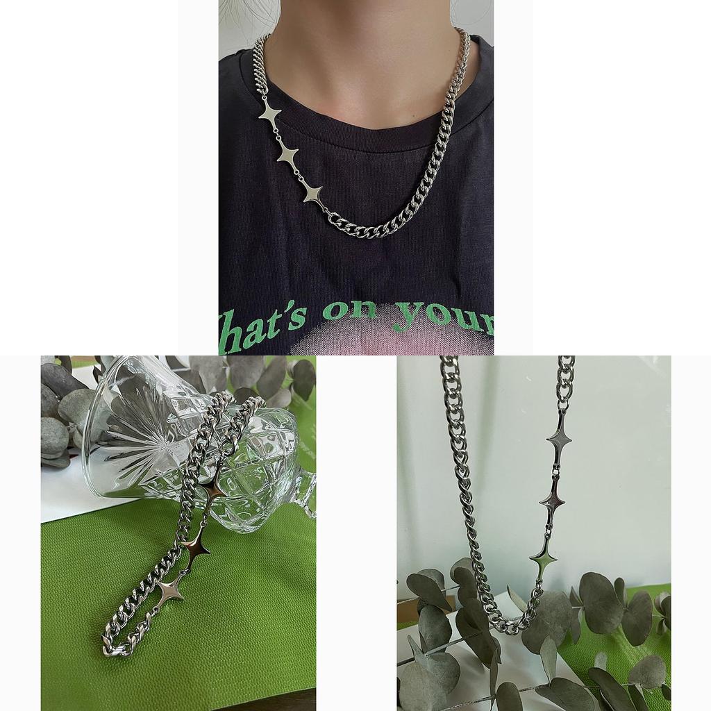 Street Style Geometriskt Kedjehalsband För Män Och Kvinnor Med Rostfritt Stålfinish