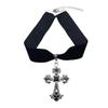 Gothic Velvet Choker with Floral Pattern and Colorful Cross Pendant