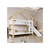 Bunk Bed - MUVOE - House with Slide - Angled Ladder - Solid Wood - 2 Places
