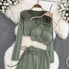 Fashion Suit Female Halter Camisole Three-Piece Set V-Neck Shawl Coat High Waist Split Skirt Autumn