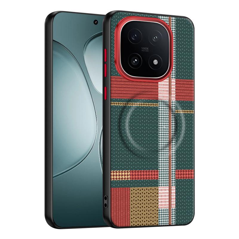 For Vivo iQOO 15 Case Red Green Stripe Pattern Leather Magsafe Individual Metal Keys Matte Anti-Slip Grip Soft Cover