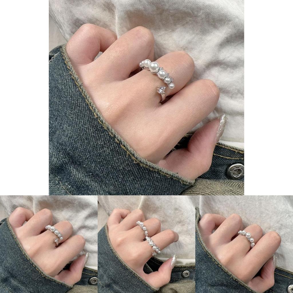Korean Pearl Unique Zirconia Open Ring For Women With Adjustable Fit And Modern Charm