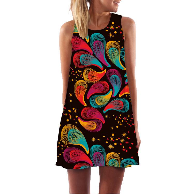 

Spring Summer Women s 3D Printed Sleeveless Dress Plus Size Sexy Fashionable Comfortable Soft Breathable Versatile Mini Dress XS