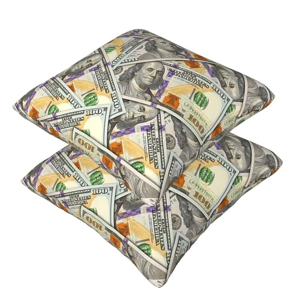 Giant Money Background 100 Dollar Bills 2 Pcs Square Pillowcase Pillow Cover Cushion Throw Pillow For Home Car