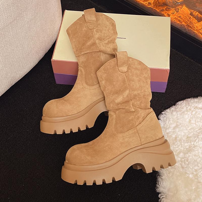 High Heels Stiefeletten Damen Designer Wildleder Schuhe Winter Neu Chelsea Boots Mode Plateau Casual Mujer Chelsea Stiefel