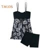 2Pcs/Set Women Summer Swimsuit Set Adjustable Straps Print Mesh Hem Bandeau Tops High Waist Swim Shorts Set