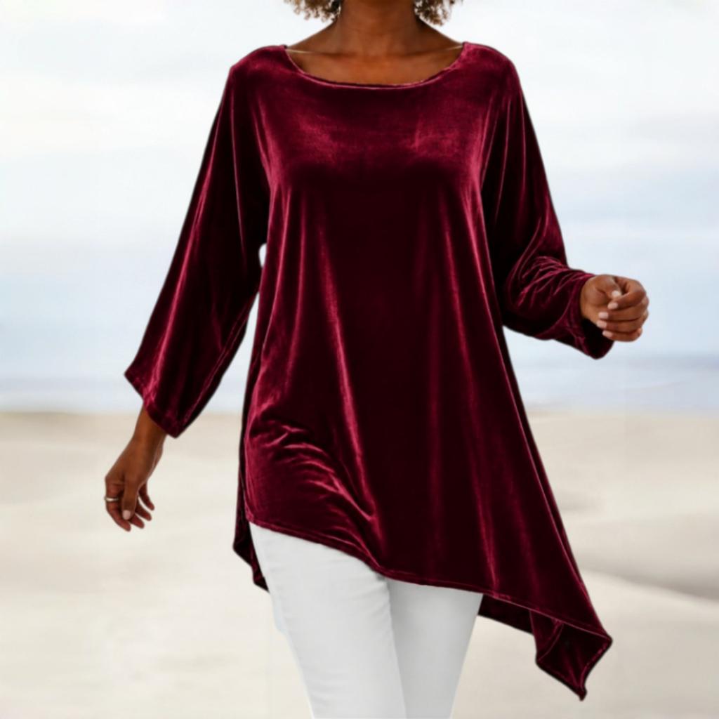 Women's Velvet Long Sleeve T-Shirt Round Neck Loose Fit Casual Top
