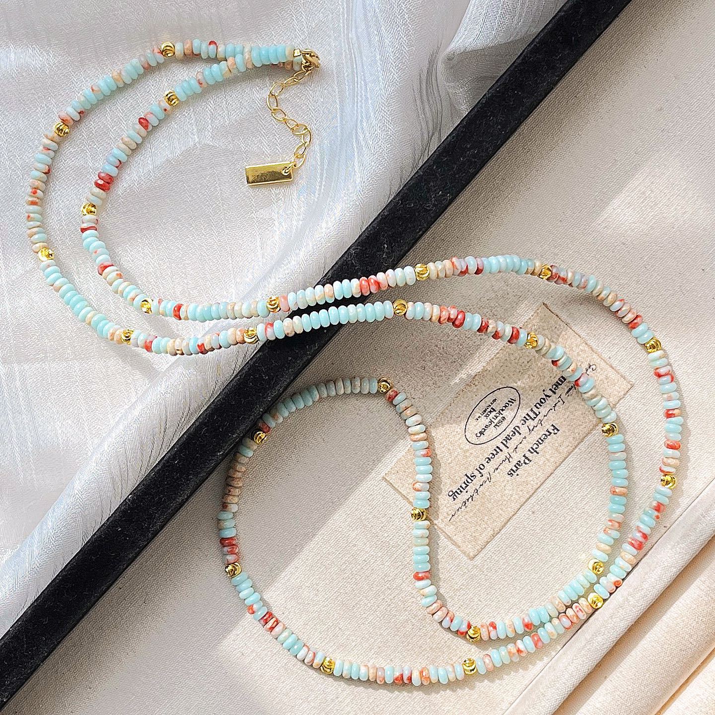

4Mm Vintage High Quality Colored Quartz Rock Multi-Layer Design Sweater Chain Necklace Collarbone Chain Female