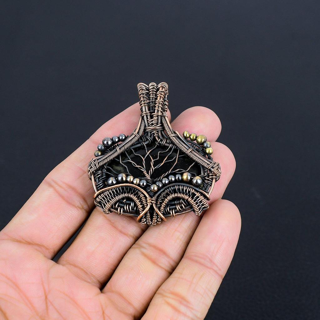 Black Onyx Pendant Gemstone Jewelry, 999 Copper Wire Wrapped Pendant, Handmade Jewelry Birthstone Pendant, Gift For Him