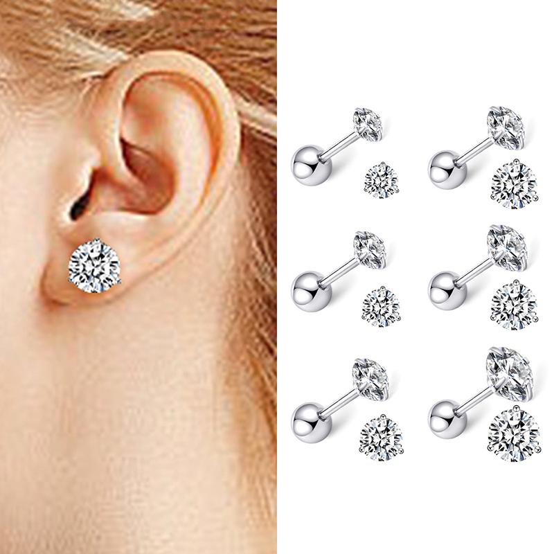 Silver Needle Shiny Zircon Stud Earrings Women Style Cute Sweet Jewelry Accessories Simple  Jewelry Accessories