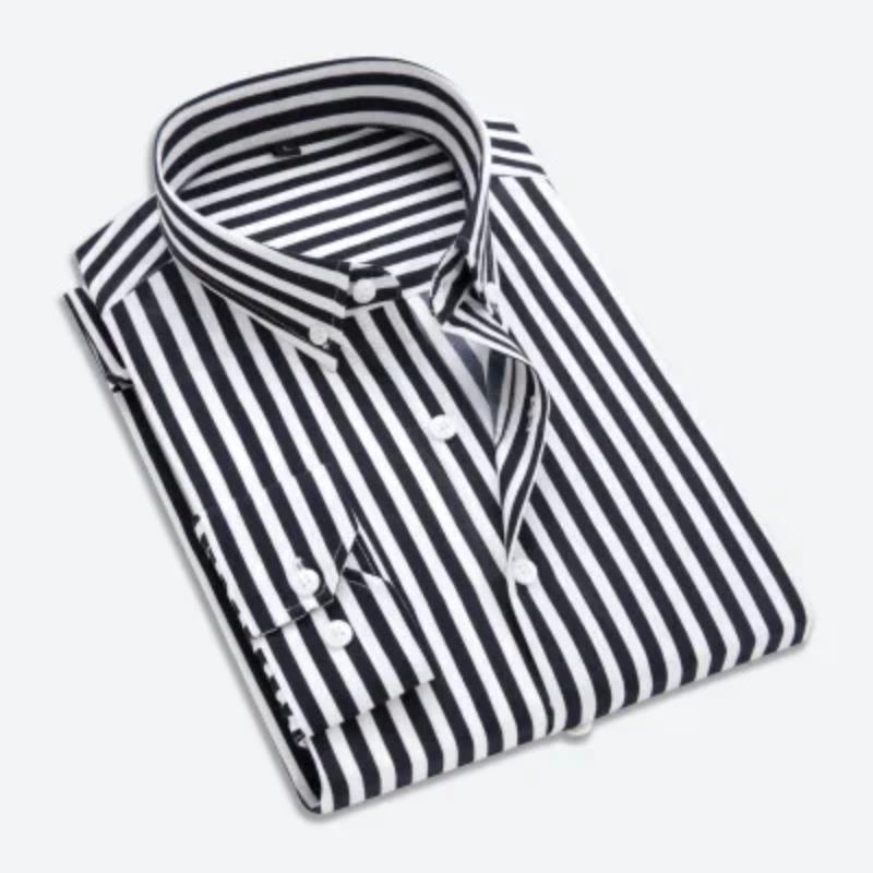 Men s Long-sleeved Shirt Casual Vertical Stripes Shirt for Male Slim Tops Shirt M